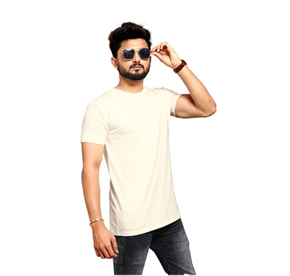 less q branded cotton lycra mens t-shirt (yellowish white)